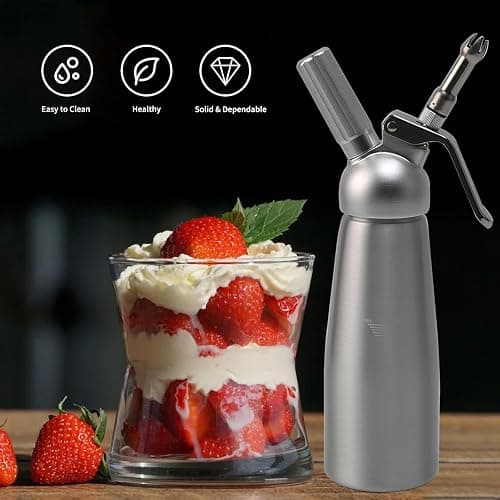 Professional Whipped Cream Dispenser 500ml/1 Pint Homemade Cream Maker with 3 Decorating Nozzles for Cake Cheese Dessert Shop thumbnail 4
