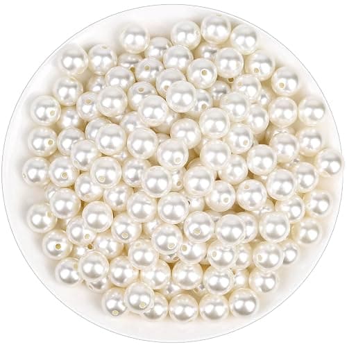 Pearl Beads for Craft, Anezus 200pcs Ivory Faux Fake Pearls, 12 MM Sew on Pearl Beads with Holes for Jewelry Making, Bracelets, Necklaces, Hairs, Crafts, Decoration and Vase Filler - Image 1
