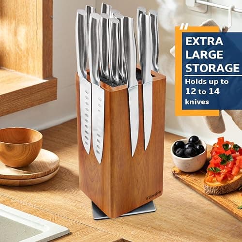 Fimaten universal magnetic knife block without knives-360° rotatable magnetic knife holder made of fine acacia wood, Extra large magnet knife storage for knives and utensils for a quality kitchen life thumbnail 5