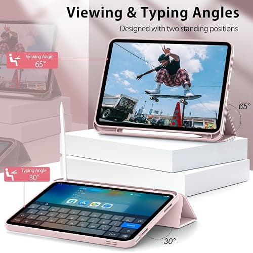 Kenke for iPad 11/10th Gen Case with Pencil Holder 11/10.9 inch 2025 A16/2022, Soft TPU Back Shell Hybrid Slim Trifold Stand Protective Cover Support Touch ID Auto Wake/Sleep (Pink) thumbnail 4