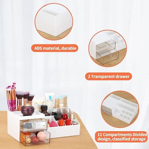 LETURE Desk Organizer, Cosmetic Makeup Vanity Organizer Box, Bathroom Counter Makeup Storage for Eyeshadows, Skin Care, Concealers, Powders, Nail Polish (White) thumbnail 7