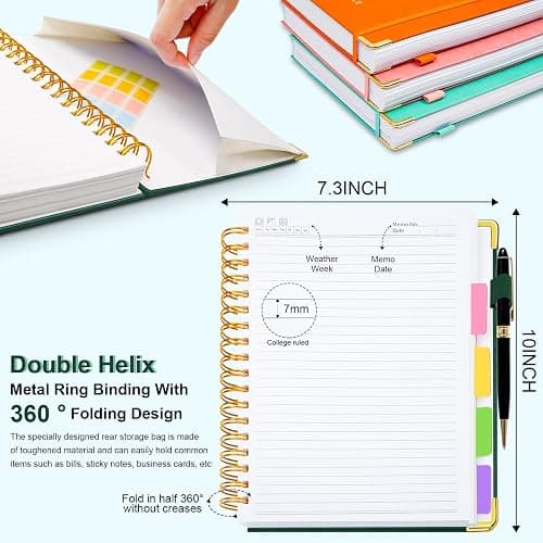 Hardcover Spiral Notebook 8"x10" Journal Notebook with Tabs and Removable Dividers 300 Pages 5 Subject Notebook College Ruled, Faux Leather Spiral Bound Notebook for Women School Work (Green) thumbnail 2