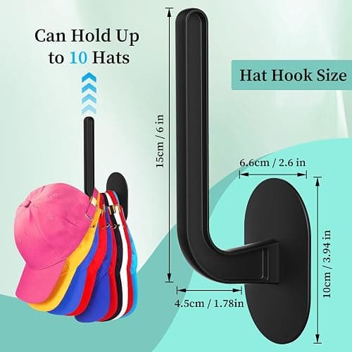 Eiito Hat Hooks for Caps Storage-4Pack,Multi-Purpose Hat Organizer,Strong Adhesive Hat Racks for Wall, Two Mounting Options RV Organization and Storage Cap Hanger(Black) thumbnail 2