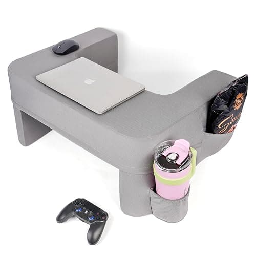 septsun Reading Pillow for Gaming,Soft Lap Desk Pillow for Laptop,Ultimate Lap Pillow with Cup Holder Pocket,Comfort Laptop Lap Desk for Bed Couch Car (Gray, Large) - Image 1