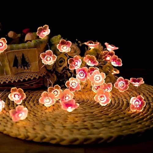 Auting Ghirlanda Luminosa a LED con Fiori di ciliegio, 4 m, 40 LED, Ghirlanda di Fiori a Batteria, con Funzione di temporizzazione, luci Rosa con ghir thumbnail 3