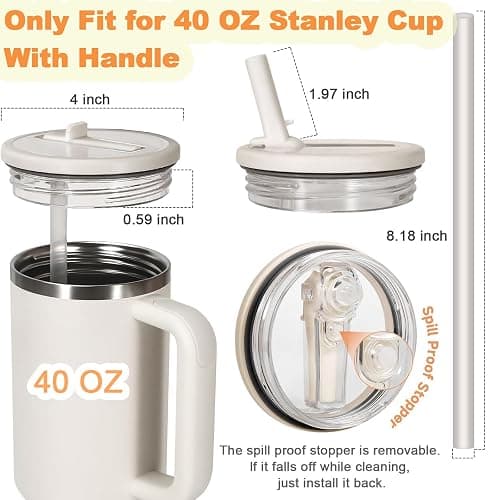 2 Pack 40 oz Flip Straw Leak Proof Lid for Stanley H2.0 Quencher, Stanley Lid Replacement 40 oz for Stanley Cup Accessories ProTour, No Spill Proof Straw Cover for Stanley thumbnail 5