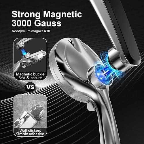 Rain Shower Head with filtered Handheld High Pressure rainfall Shower Heads with Handheld Spray Combo Adjustable one-piece stand daul shower head Built-in Magnetic Docking and Power Jets thumbnail 2