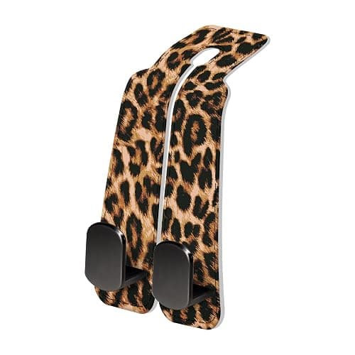 AXRQLSU PU Leather Car Seat Hook, Storage Headrest Hanger, Cute Car Backseat Organizer, Car Hooks For Purses and Bags Brown Leopard Print - Image 1
