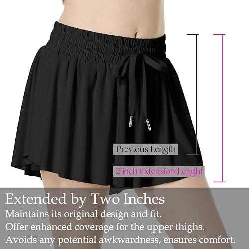 Two Inches Extended Butterfly Shorts Girls Flowy Shorts, 2-in-1 Youth Girls Athletic for Fitness, Running, Sports - 04 - Extend-black - Medium thumbnail 2