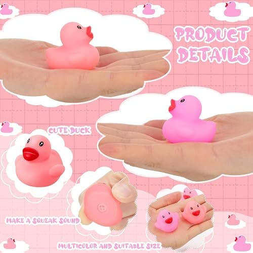 Lenwen 100 Pcs Mini Rubber Ducks 1.57" Rubber Ducks Bulk Baby Shower Party Favors Squeak & Float Duckies Pool Bath Toys for Kids Boys Girls Birthday Gifts Classroom Carnival Prizes(Pink, Rose Red) thumbnail 4