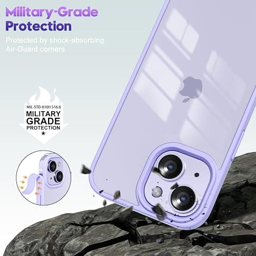 oakxco Thin Slim Clear case for iPhone 15 iPhone 14 iPhone 13 Case, Transparent Hybrid Hard Plastic & Soft Silicone Rubber Bumper, Non-Yellow Acrylic Protective Cover for Women, Purple Lavender Lilac thumbnail 6