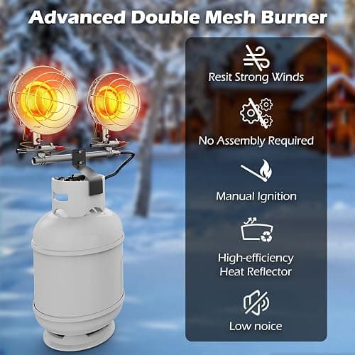 Buyplus Propane Heater 30,000BTU, Portable Outdoor Propane Heater with 3 Adjustable Modes & Safety Shut-off Valve, 30° Rotating Double Tank Top Tent Heaters for Camping, Fishing, Outdoor Use, Red thumbnail 3