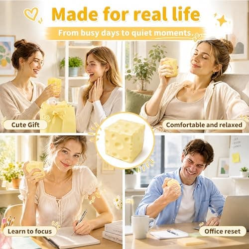 Crunchy Cheese Squishy Asmr Bead Filled, Slow Rising Stress Relief Ball | for Adult Stress Anxiety Relief, Gift for Birthday Party Favors 1pc thumbnail 5