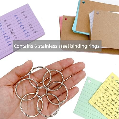 Flash Cards 300 PCS Revision Cards 3x5 Inch Kraft Paper Notecards with 6 Metal Binder Ring Multicolor Double Sided Flshcards for Office Home School Learning Record thumbnail 4