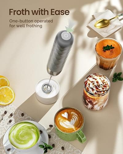 Maestri House Rechargeable Milk Frother, Handheld Electric Foam Maker Detachable Stainless Steel Whisk Drink Mixer Foamer Mini Blender for Matcha, No Stand, LunaFro Mini (Medium Gray and Silver) thumbnail 6