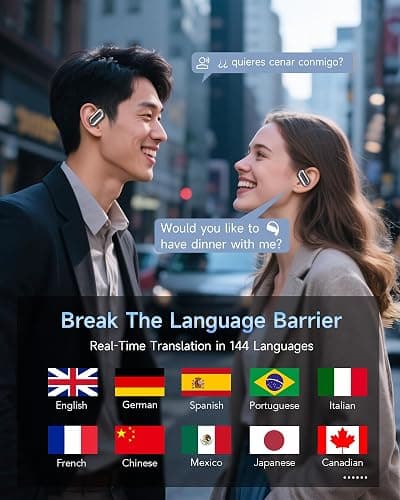 Mosyxe AI Translation Earbuds Real Time 144 Language Translator Earbuds for iPhone and Android Translation Headphones Translating Device for Travel Business Learning with Charging Case thumbnail 2