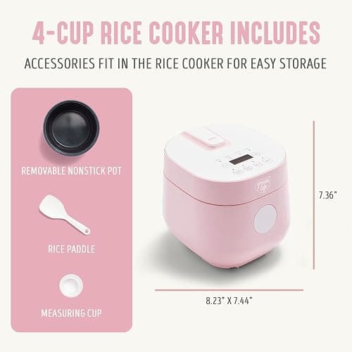 GreenLife Digital Rice Cooker, 2-Cups Uncooked/4-Cups Cooked, Removable Nonstick Ceramic PFAS-Free Pot, One-Touch Presets, Oats, Quinoa, Brown Rice, Auto Keep Warm, Fuzzy Logic Tech, 1.5QT, Pink thumbnail 2