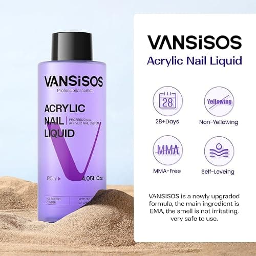 VANSISOS Monomer Acrylic Nail Liquid: 4fl.oz Professional EMA Acrylic Liquid Monomer with Nail Brush for Beginners at Home DIY Nail Salon Use Non-Yellowing MMA-Free thumbnail 2
