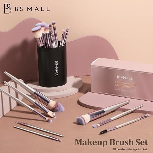 BS-MALL Makeup Brush Set 18 Pcs Premium Synthetic Foundation Powder Concealers Eye shadows Blush Makeup Brushes with black case thumbnail 6