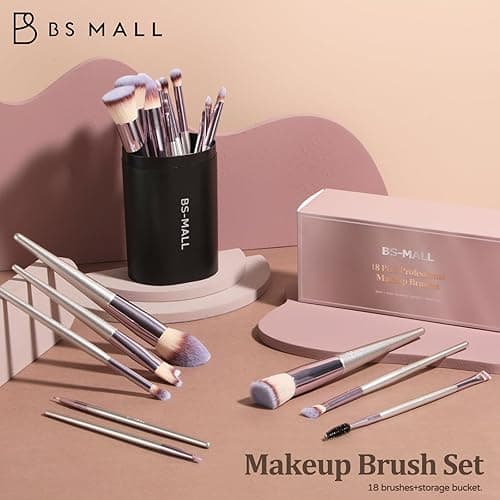BS-MALL Makeup Brush Set 18 Pcs Premium Synthetic Foundation Powder Concealers Eye shadows Blush Makeup Brushes with black case thumbnail 7