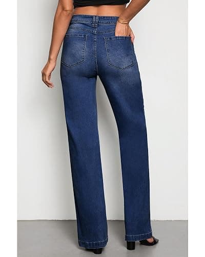 GRAPENT Womens Flare Jeans High Waisted Wide Leg Baggy Jean for Women Stretch Denim Pants thumbnail 3