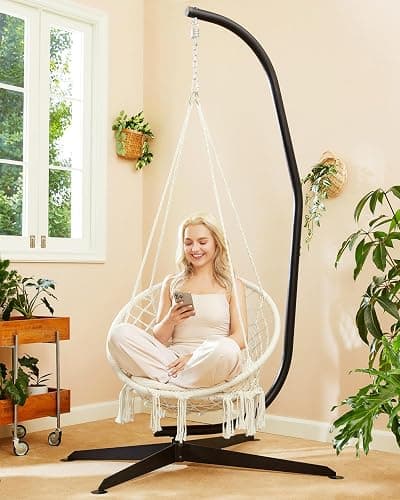 Greenstell Hammock Chair, Macrame Swing Chair with Comfy Cushion, Boho Hanging Chair for Outdoor & Indoor, Perfect for Bedroom, Patio, Balcony, Hold up to 330Lbs, White thumbnail 7