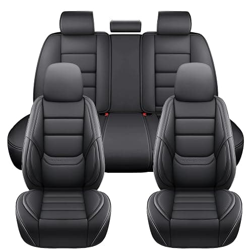 NS YOLO Leather Car Seat Covers Full Set,Universal Fit for Most Cars,SUVs and Sedans,Waterproof Luxury Leatherette Cushions, 5 Car Seat Protectors (Black, Full Set-5 Seats(Front and Rear)) thumbnail 7