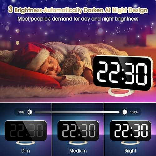 WulaWindy Digital Alarm Clock, Large Mirrored LED Display with Dual USB Ports, Snooze Function Dim Mode Wall Hanging Beside Desk Clock for Bedroom Living Room Decor thumbnail 4