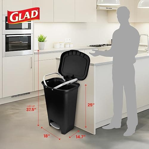 Glad 13 Gallon Trash Can | Plastic Kitchen Waste Bin with Odor Protection of Lid | Hands Free with Step On Foot Pedal and Garbage Bag Rings, Black thumbnail 2