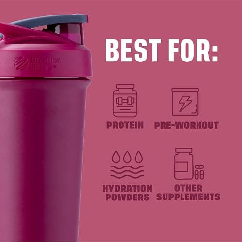 BlenderBottle Sport Sleek Insulated Stainless Steel Shaker Bottle with Wire Whisk, 25-Ounce, Raspberry – Protein Shakes & Hydration for Athletes & Fitness Enthusiasts, Easy Mixing, Slim Easy to Hold, Keeps Drinks Cold, Lockable Lid thumbnail 6