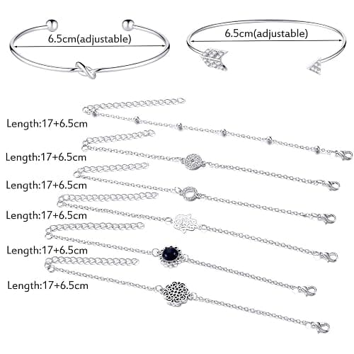 Hicarer 16 Piece Layered Bracelet Set Women Silver Bracelets Vintage Hand Chain Adjustable Charm Pendent Stack Bracelet Christmas Gifts for Women thumbnail 2