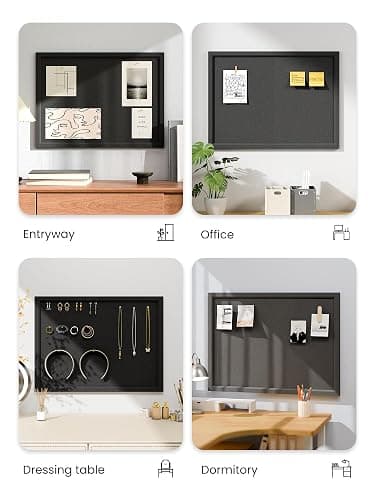 Fluxynara Foldable Cork Board Alternative, Felt Bulletin Board 23.6" x 17.5" Black Frame with 12 Adhesive Tabs, Pin Board for Home Office, Classroom, Entryway, Kitchen Wall Decor—Black thumbnail 6