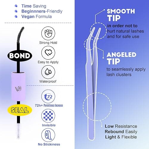 Pawotence Lash Extension Kit DIY 280pcs Individual Lash Clusters Kit 20D&30D Natural 9-15mm Cluster Eyelash Extensions Kit with Lash Bond and Seal, Tweezers for Self Use (20D&30D, 0.07D, 9-15mm, Kit) thumbnail 5