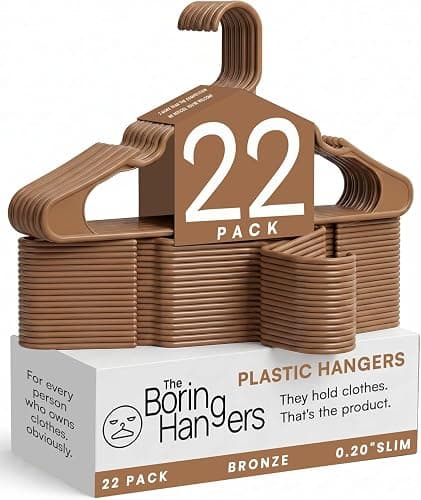 The Boring Hangers Bronze Plastic Hangers 22 Pack - 10 lb Heavy Duty Bronze Plastic Clothes Hangers Set - 0.20" Slim & Space Saving Closet Organizer Coat Hangers, Japandi Home Essentials - Image 1