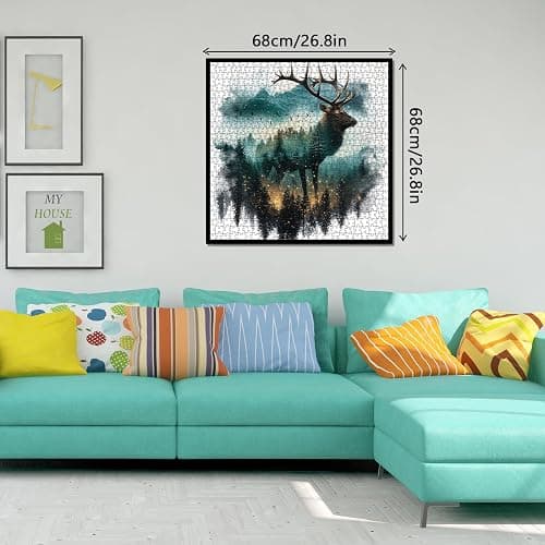 Art Elk Forest Puzzles for Adults 1000 Pieces Nature, Magic Animal Landscape Aesthetic Wildlife Jigsaw Puzzles, Impossible Hard Challenging Puzzle thumbnail 3