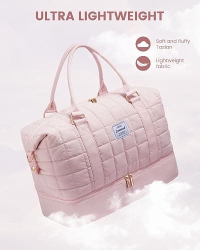 LOVEVOOK Large Duffle Bag for Travel, Puffer Weekend Bags for Women Travel Tote, Carry on Duffel Bag for Airplanes, 18 Inch Personal Item Bag Gym Bag Women, Pink thumbnail 3