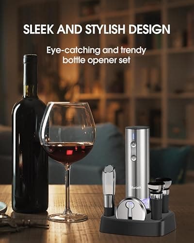 Moriank Electric Wine Opener Set with Stand, Wine Gift Set with Rechargeable Wine Opener, Wine Aerator, Vacuum Stoppers and Foil Cutter, 6-in-1 Wine Bottle Opener Set for Home Party Bar Outdoor Gift - Stainless Steel - 6 in 1 set thumbnail 2