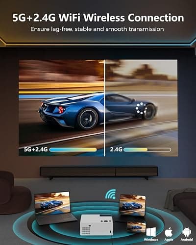 FUDONI Projector with WiFi and Bluetooth, 18000Lumens Outdoor Portable 4K Support Projector HD 1080P Max 300" Display, Movie Video Home Theater Projector Compatible w/HDMI/USB/Phone/Laptop/TV Stick thumbnail 3