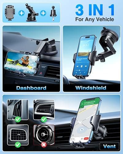 [2025 True Military-Grade] Car Phone Holder VANMASS [Upgraded Strongest Suction & Clip] Cell Phone Mount for Dashboard Windshield Vent Wall,Truck Cradle Stand for iPhone 17 Pro Max 16 15 14 13 Android thumbnail 4