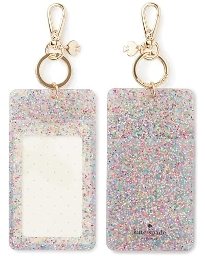 kate spade new york ID Badge Clip Key Chain, Multicolor Glitter | Silicone Window Key Ring, Rainbow Sparkle Keychain Work Badge Key Card Accessory for Nurse, Teacher, and Office - Image 1