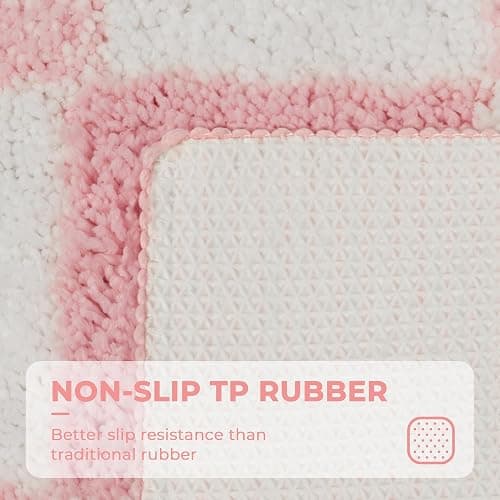 GRANNY SAYS Checkered Pink Bathroom Rugs Decor, 24" x 16", Fluffy Rug, Absorbent Microfiber Ultra Soft Bath Mat Washable, Non-Slip Bath Mats for Bathroom, Cute Floor Mat for Tub, Shower, Bedroom thumbnail 6
