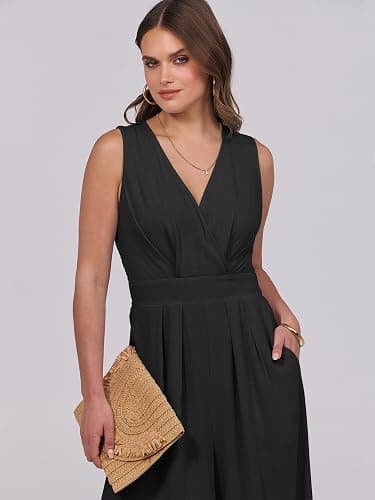 ANRABESS Women Jumpsuits Summer Dressy Casual Elegant V Neck One Piece Romper Sleeveless Wide Leg 2026 Beach Vacation Outfits thumbnail 5