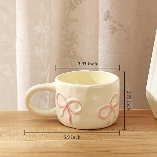 Koythin Coquette Bow Ceramic Coffee Mug, Funky Novelty Cup for Tea Milk Latte Cocoa, 8.5oz /250ml Perfect for Home, Office, or Birthday (Pink) thumbnail 3