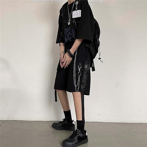 MEINVQIAOTI Black Cargo Pants for Women Street Harajuku Loose Straight Shorts Black Pants with Chains thumbnail 6