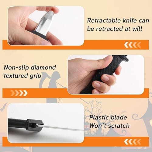 SRLWMYI 4 PCS Retractable Fake Knife Retractable Plastic Knife Toy Knife Gag Magic Toy Fake Dagger Halloween Joke Disappear Blade Trick for Playing Joke Prop Costume Disappearing Dagger thumbnail 5