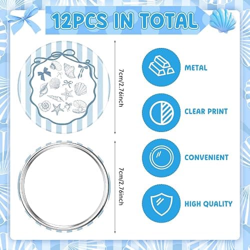 Wenqik 12 Pcs Shells Compact Mirrors, Beach Round Pocket Mirror Bulk, Mini Makeup Mirrors, Handheld Portable Mirror Gift for Women Girls Night Party Disco Party Favors Purse Travel thumbnail 3