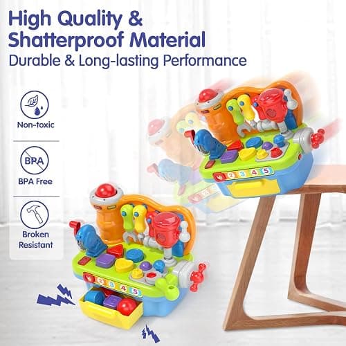 SunnyPal Toys for 1 Year Old Boy Birthday Gift, 9 in 1 Multifunction Music Workbench Learning Toy for Toddlers 1-3, Baby Toys 12-18 Months with Early Educational Sound Shape, Easter Basket Stuffers thumbnail 8