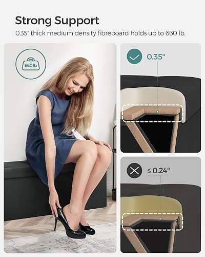 SONGMICS MAZIE Collection - 43 Inches Folding Storage Ottoman Bench, Ottoman Foot Rest, End of Bed Bench, Storage Chest, Load 660 lb, for Living Room, Bedroom, Entryway, Ink Black ULSF077B01 thumbnail 3