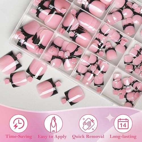 AddFavor Toe Nail Press ons - 150pcs Press on Toenails for Women, French Tip Toe Press on Nails Fake Toe Nail Tips Square Fake Toenails in 15 Sizes Full Cover Acrylic Toenail with Adhesive Tabs thumbnail 4