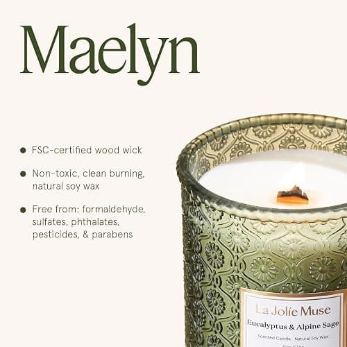 LA JOLIE MUSE Christmas Candle | Eucalyptus & Alpine Sage | Eucalyptus, Sage & Lavender | 19 oz Wooden Wick Soy Candle | 90-Hour Burn | Cozy Winter & Holiday Relaxation thumbnail 6